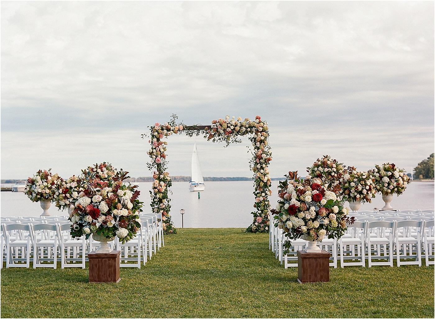 Waterfront wedding ceremony on The Pointe overlooking the Miles River