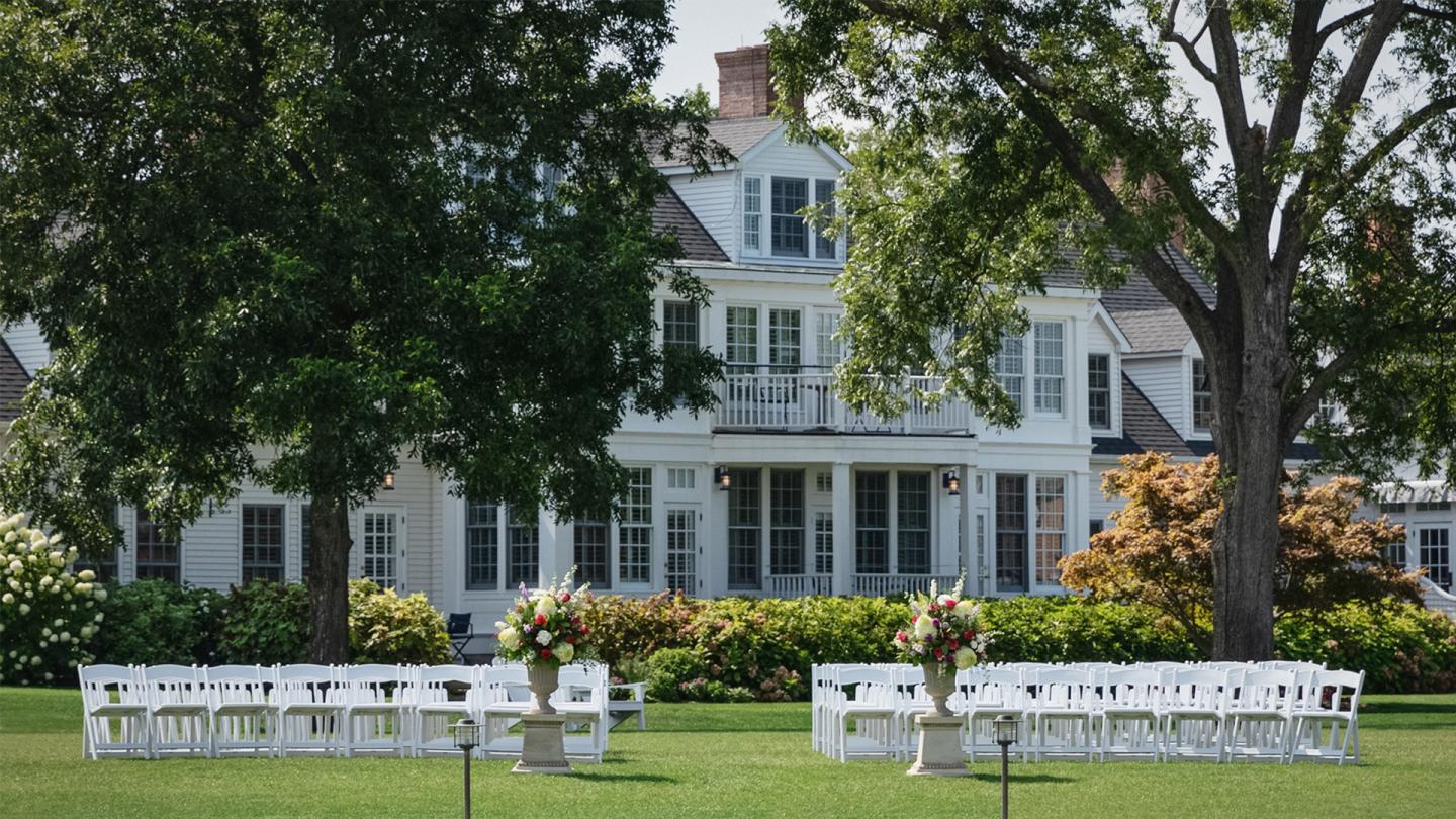 Wedding ceremony setting on the grass