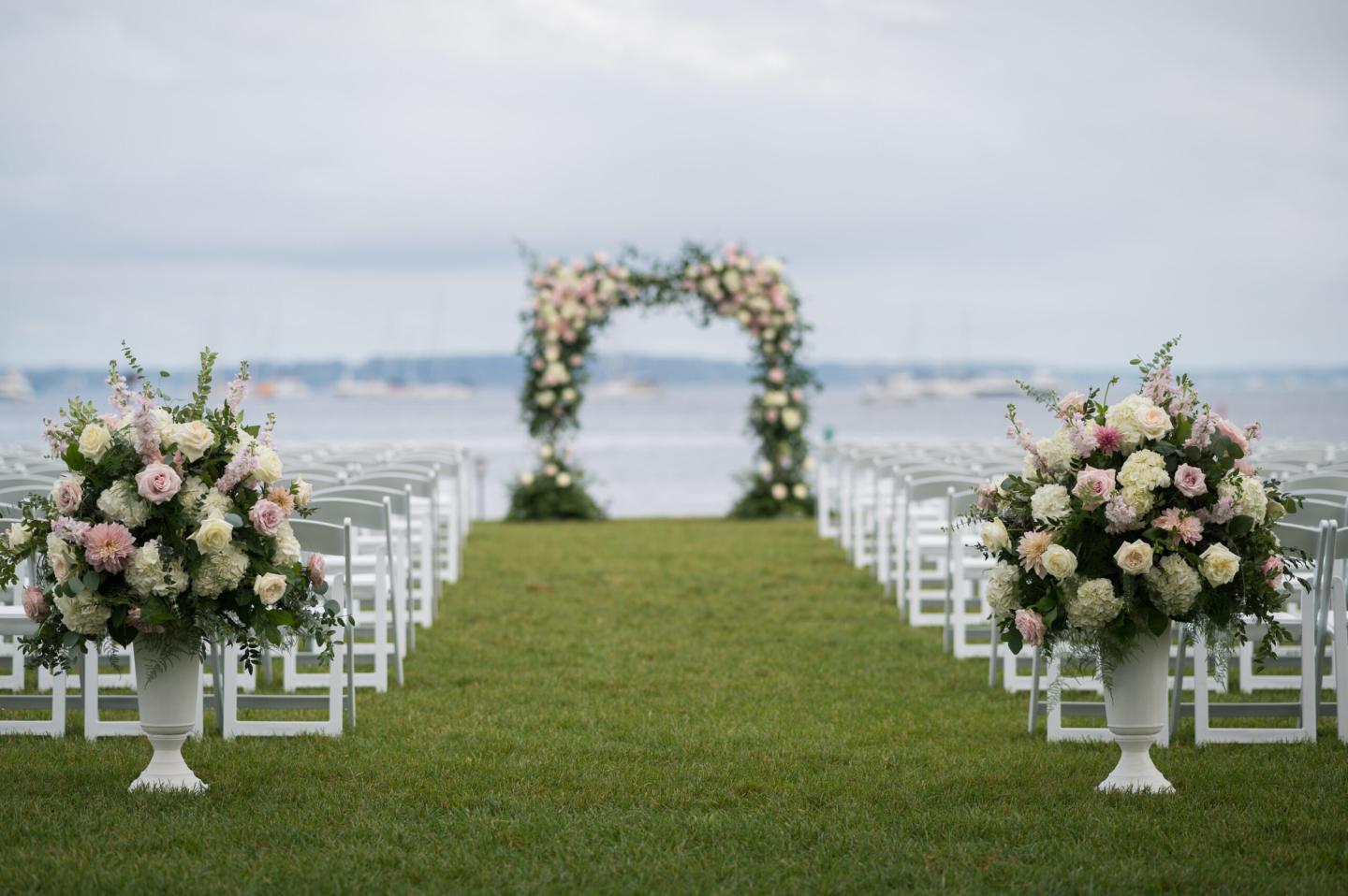Wedding ceremony setup by the ocean