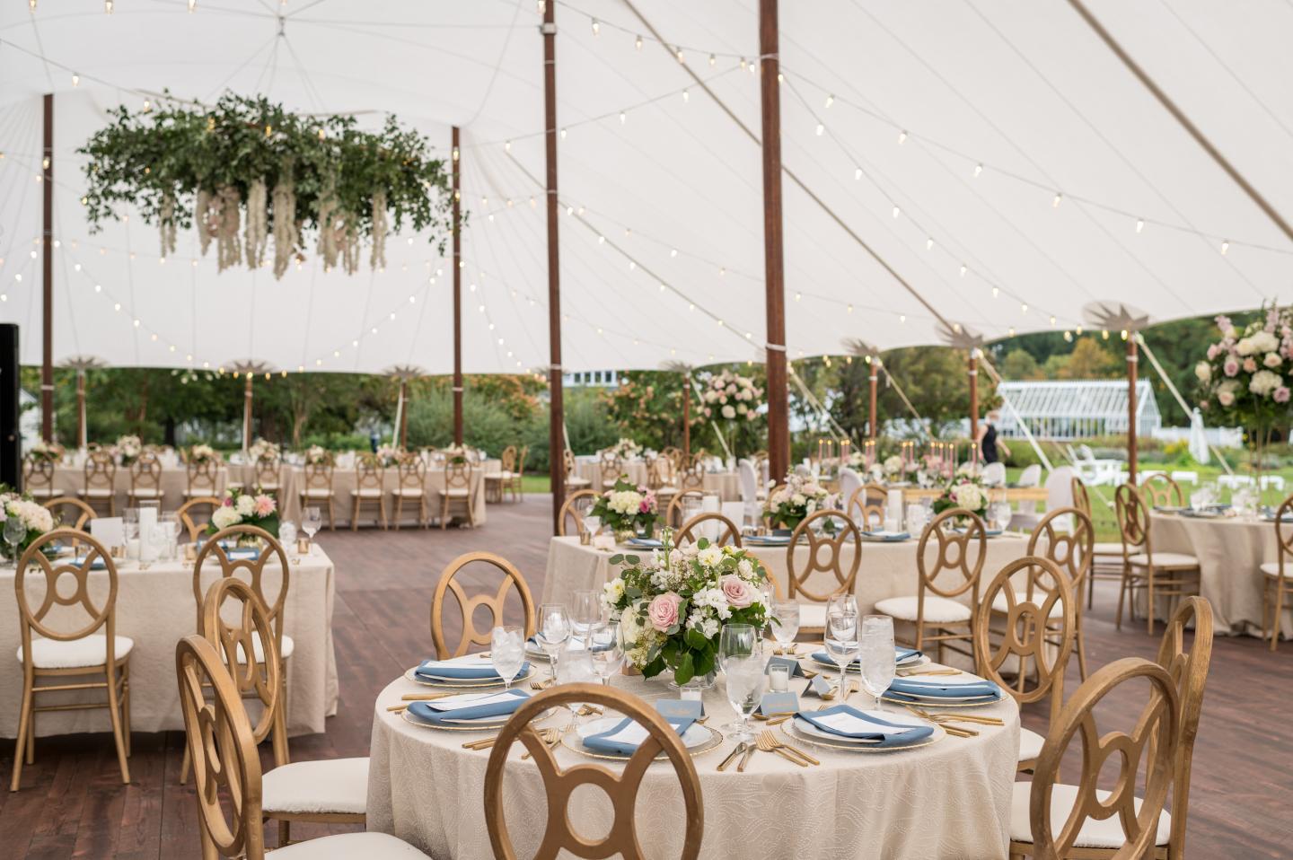 Dining tables set under a gazebo