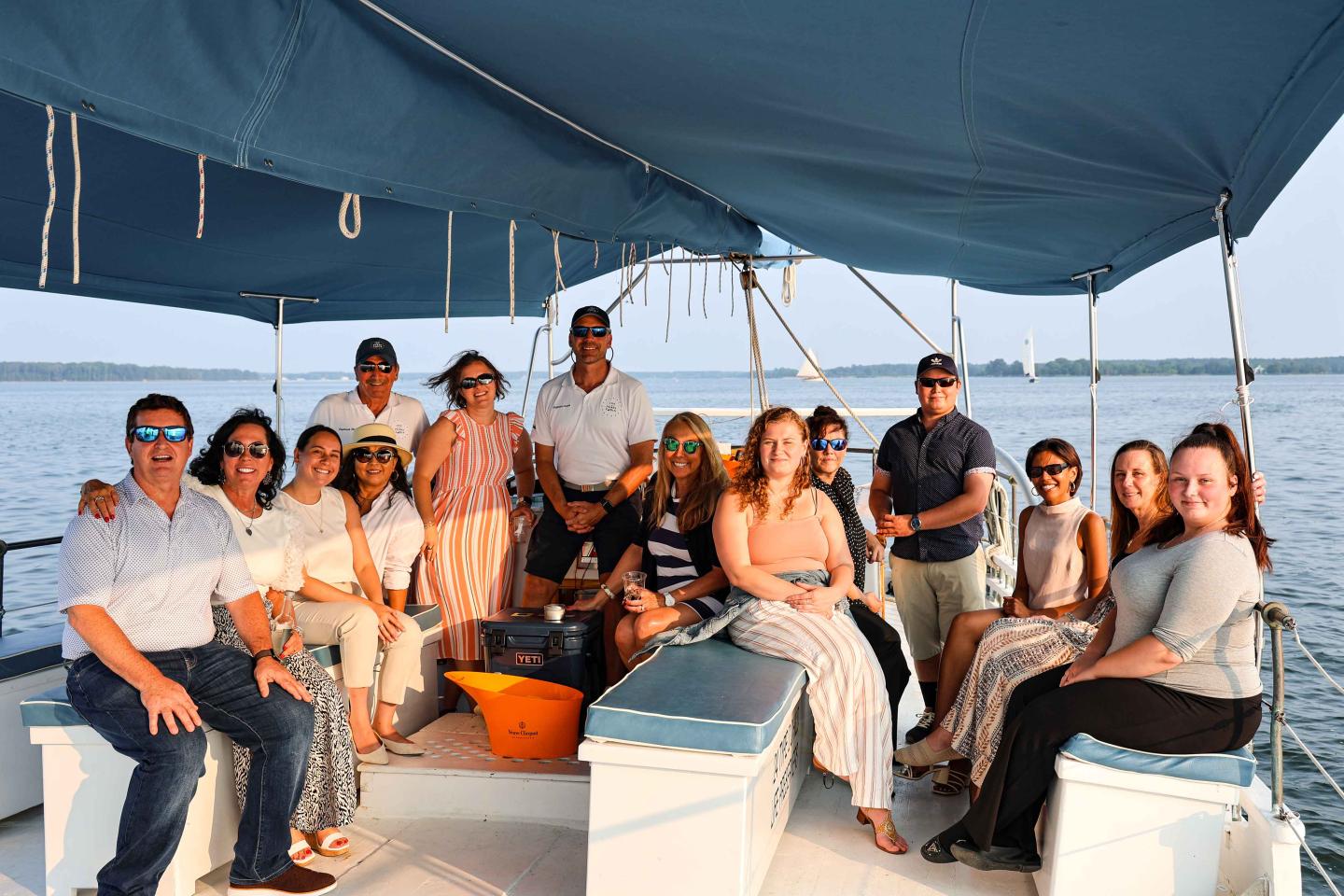 Group of people sat on a boat