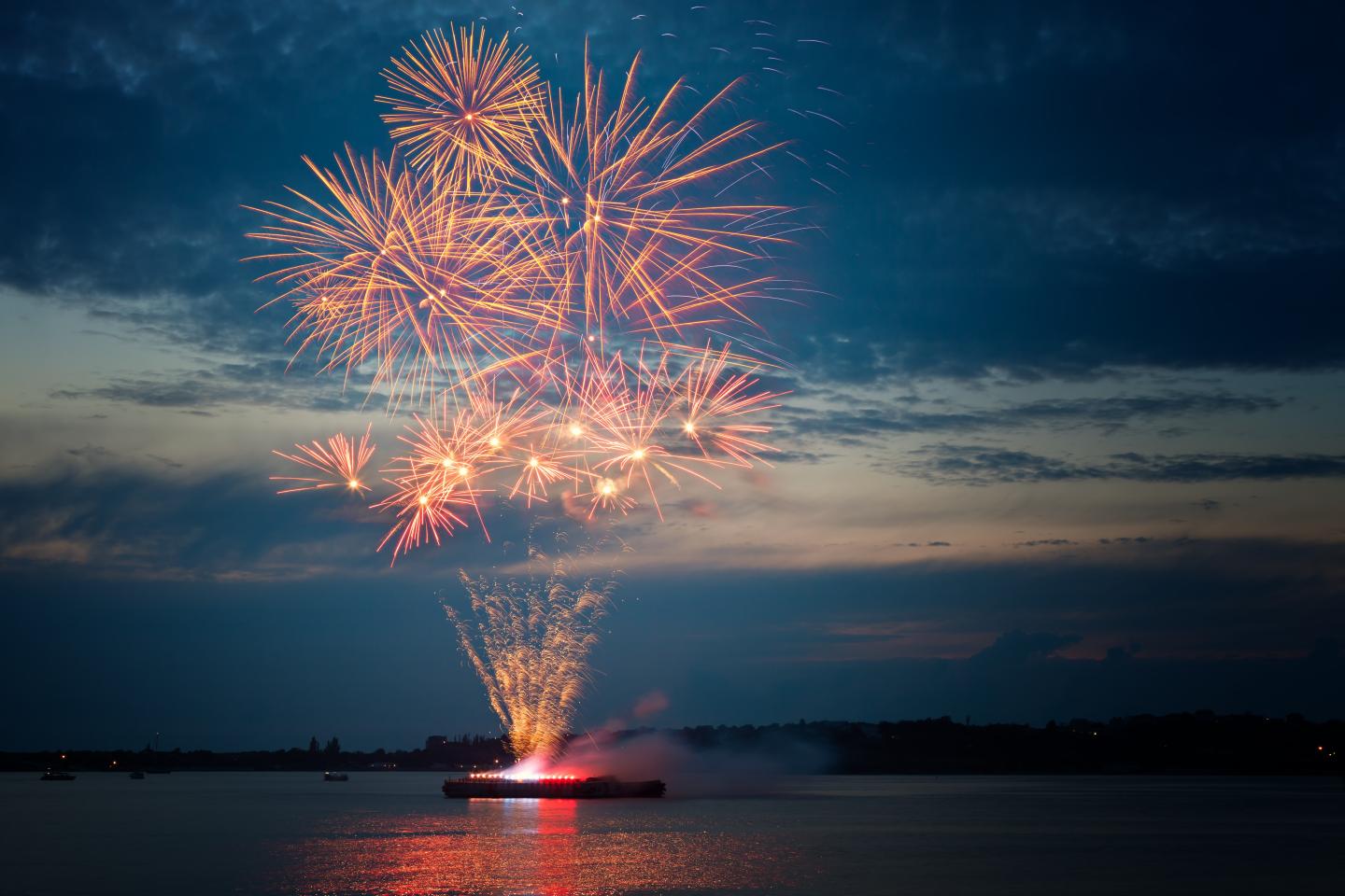 fireworks from a boat