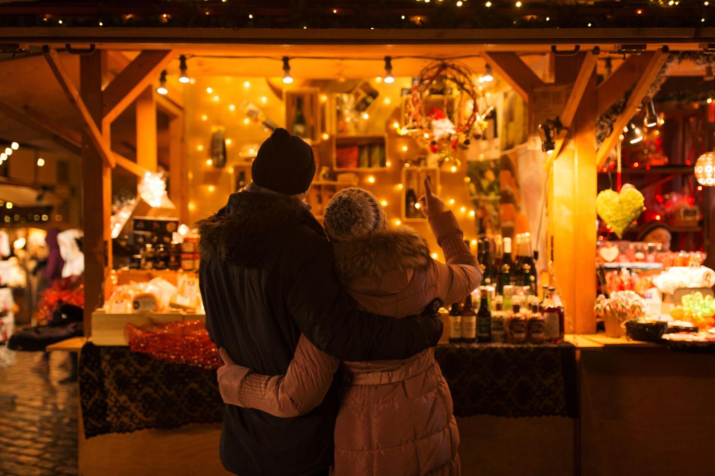 couple looking at pretty lights