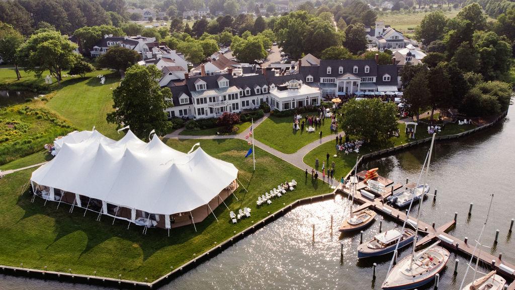An aerial view of a wedding