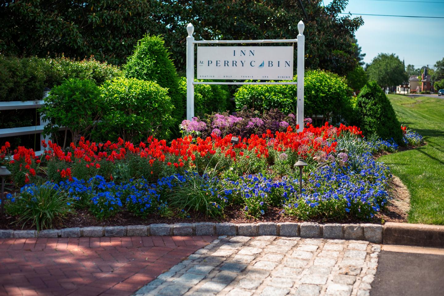 Garden around entrance sign
