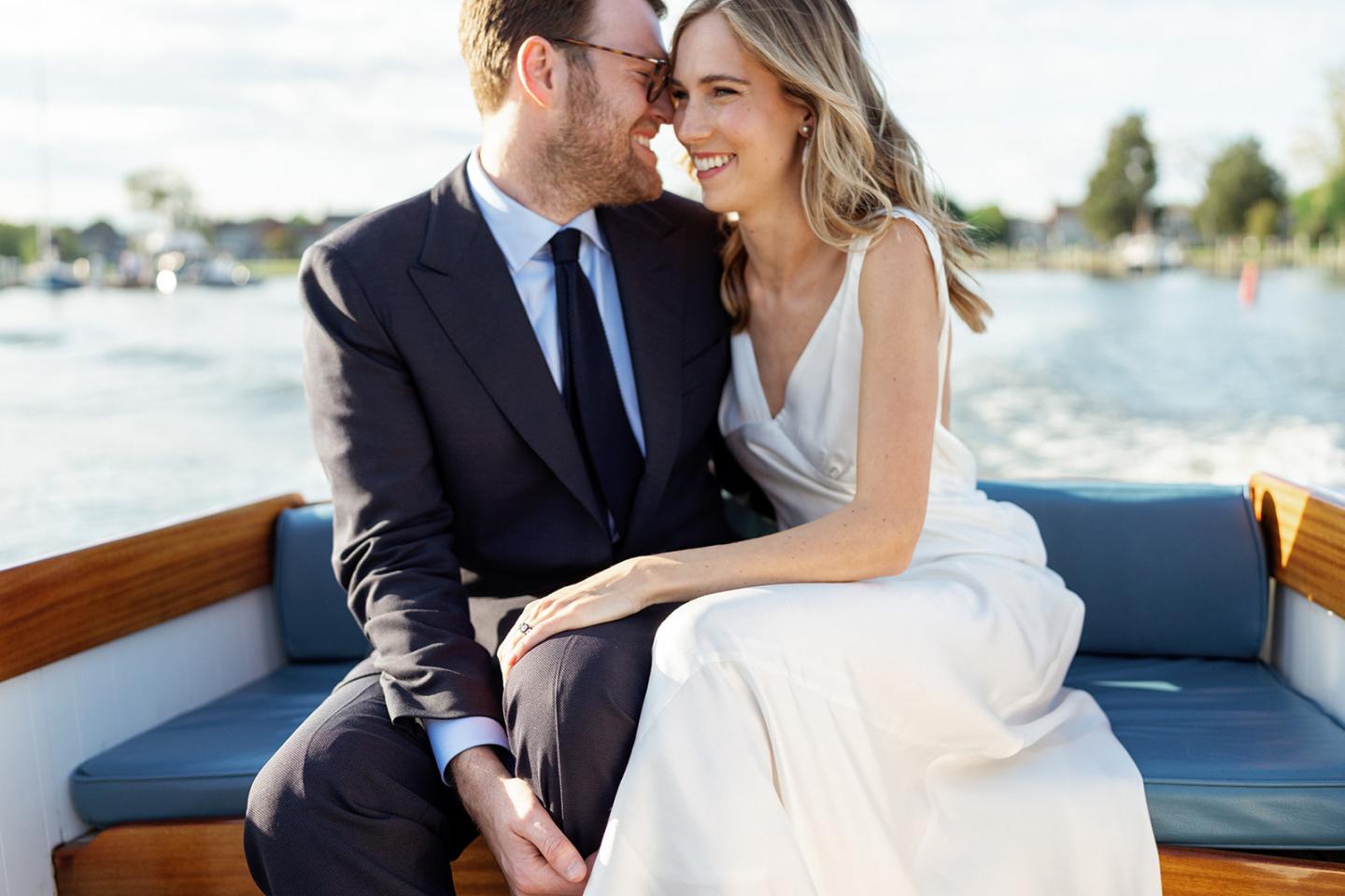 Bride and groom aboard a private charter