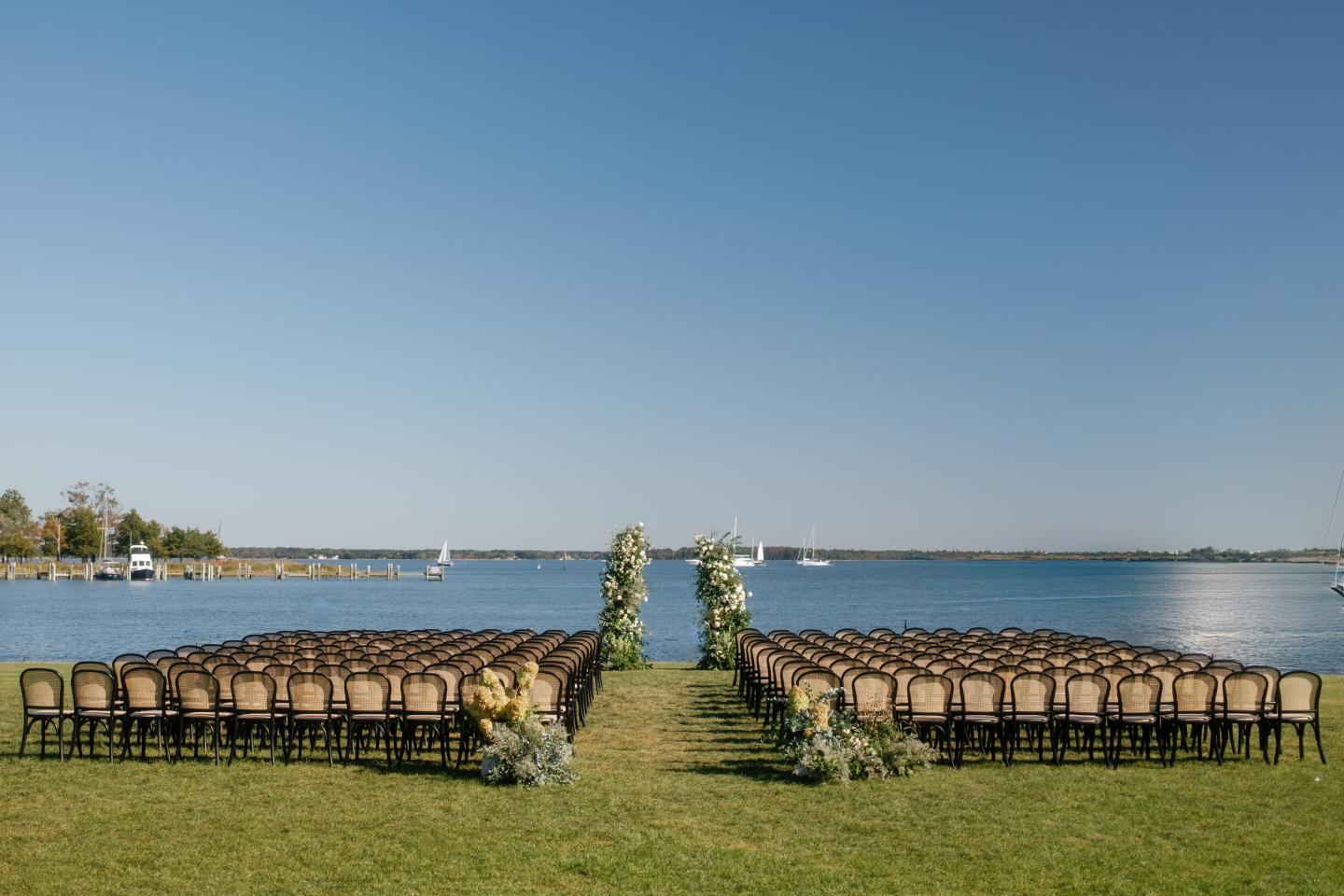 Fall wedding ceremony setup on The Pointe