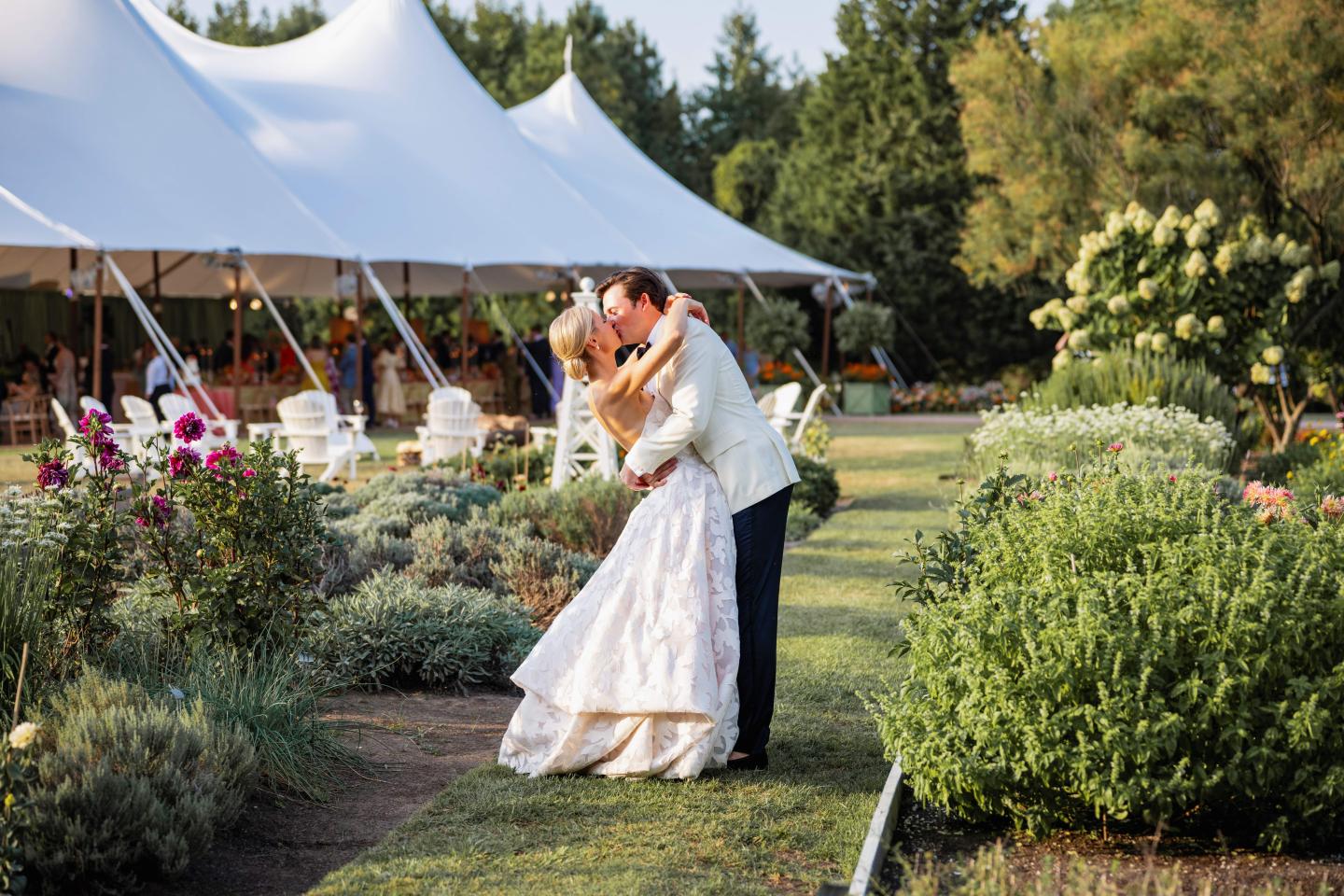 bride and groom on the Linden Lawn