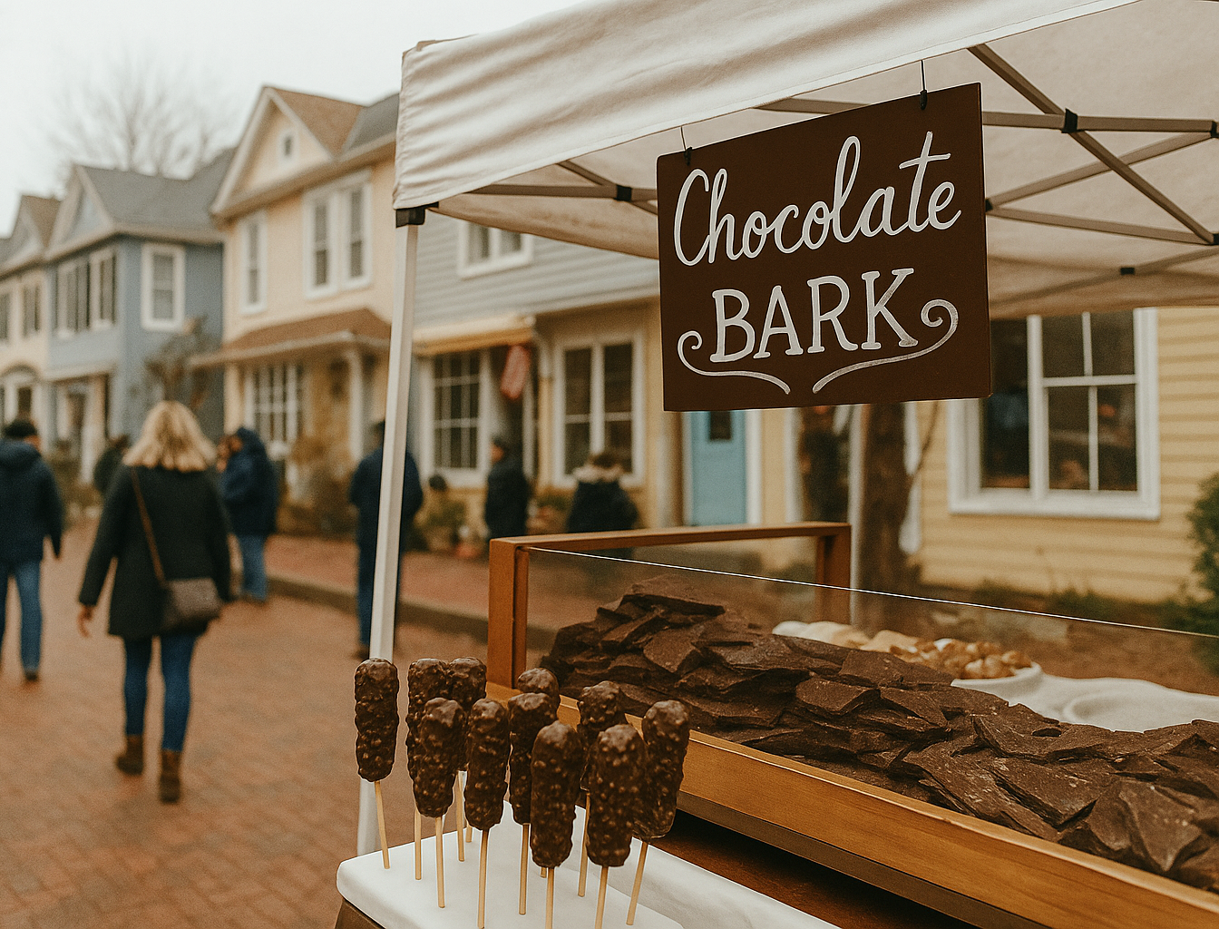 Chocolate bark food stand on Talbot Street in St. Michaels