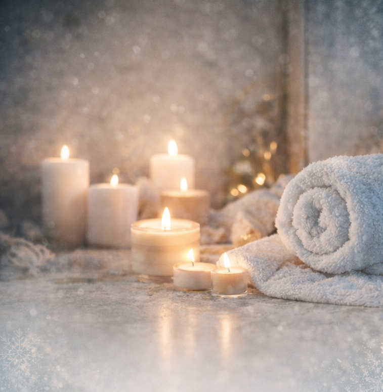 Candles and towel with winter feel