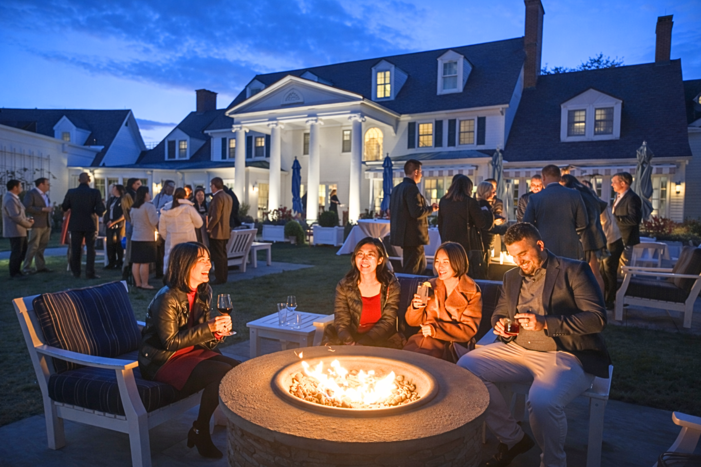 Team bonding and building connections on the Manor Lawn Firepits