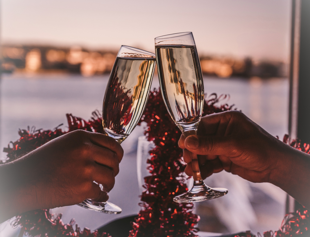 Champagne toast with water views in STARS