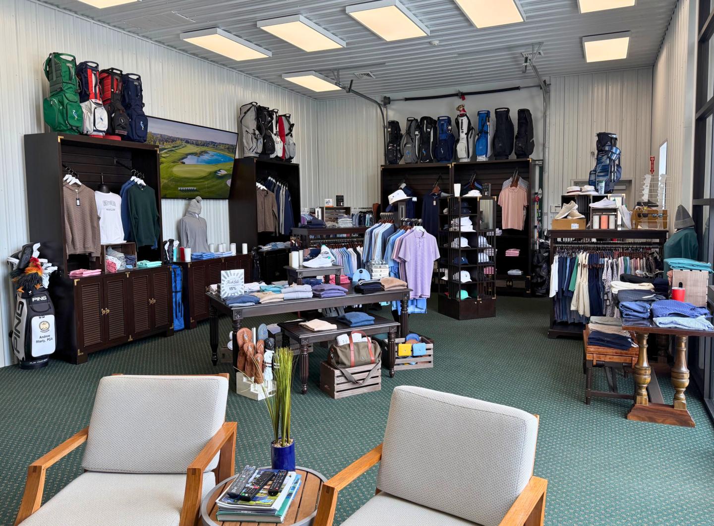 The interior of a golf shop