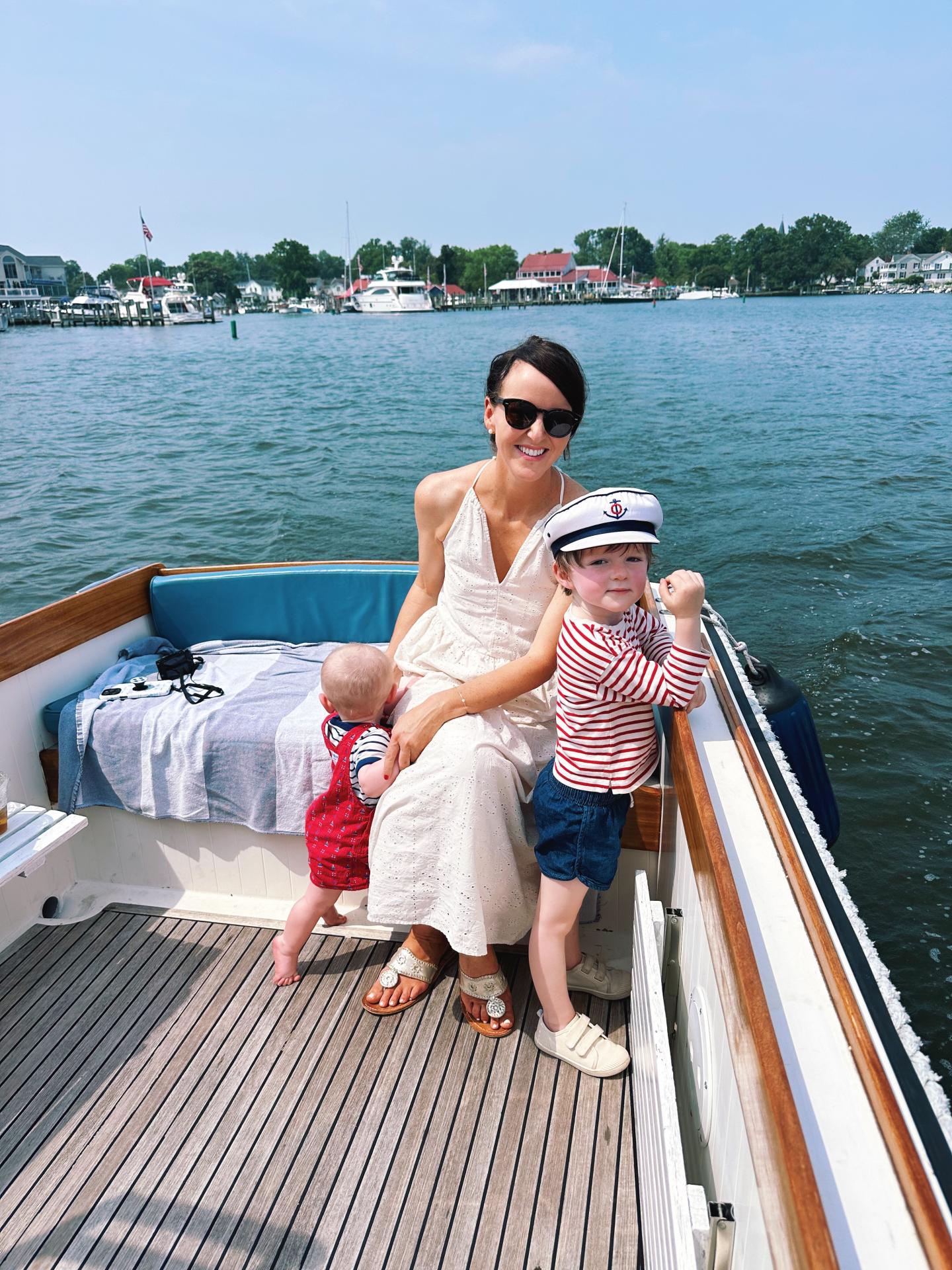 Mom and her little ones on a boat charter